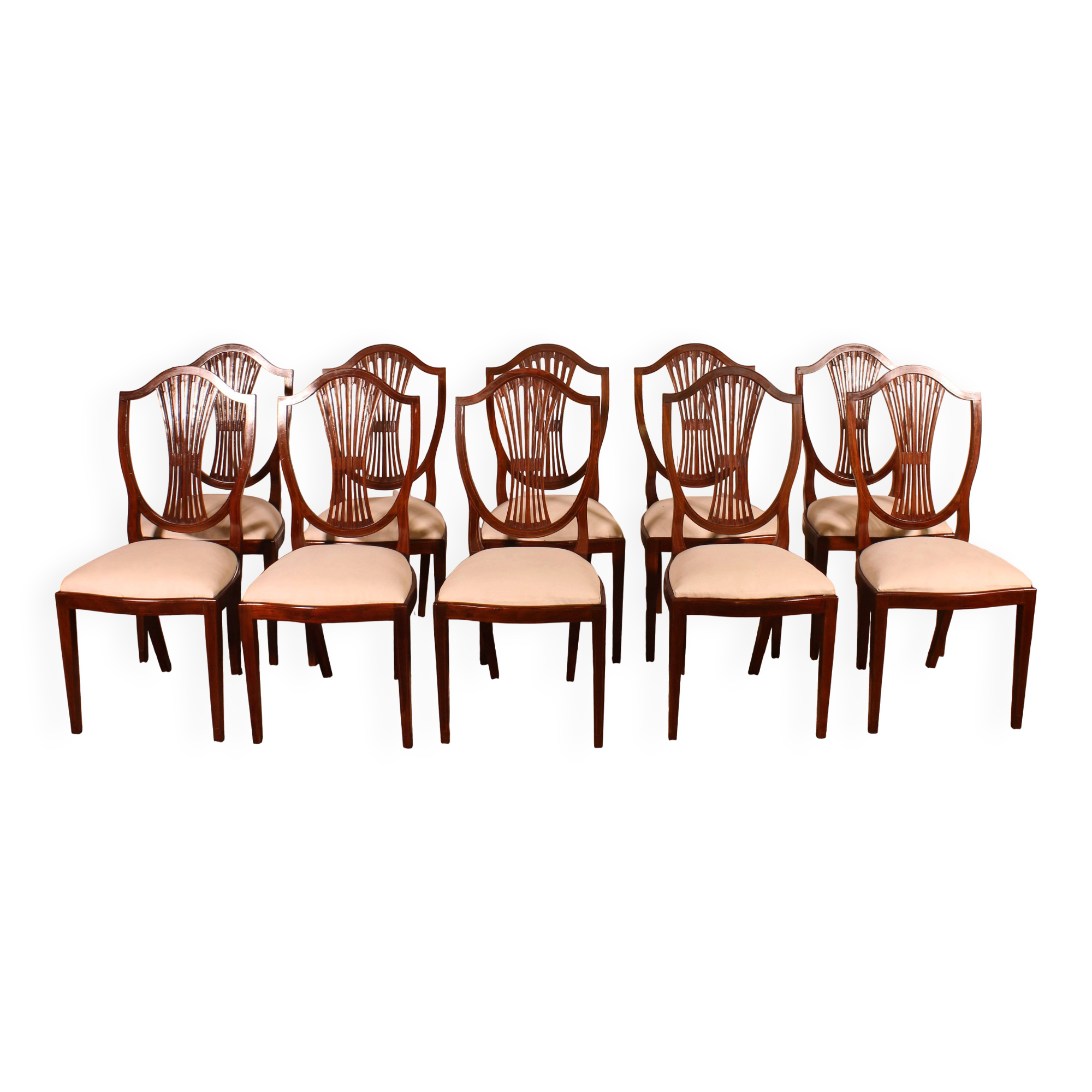 set of 10 mahogany chairs with inlays - 19th century