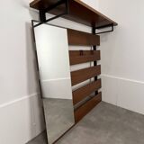 Teak wall coat rack and mirror, 60s, cloakroom