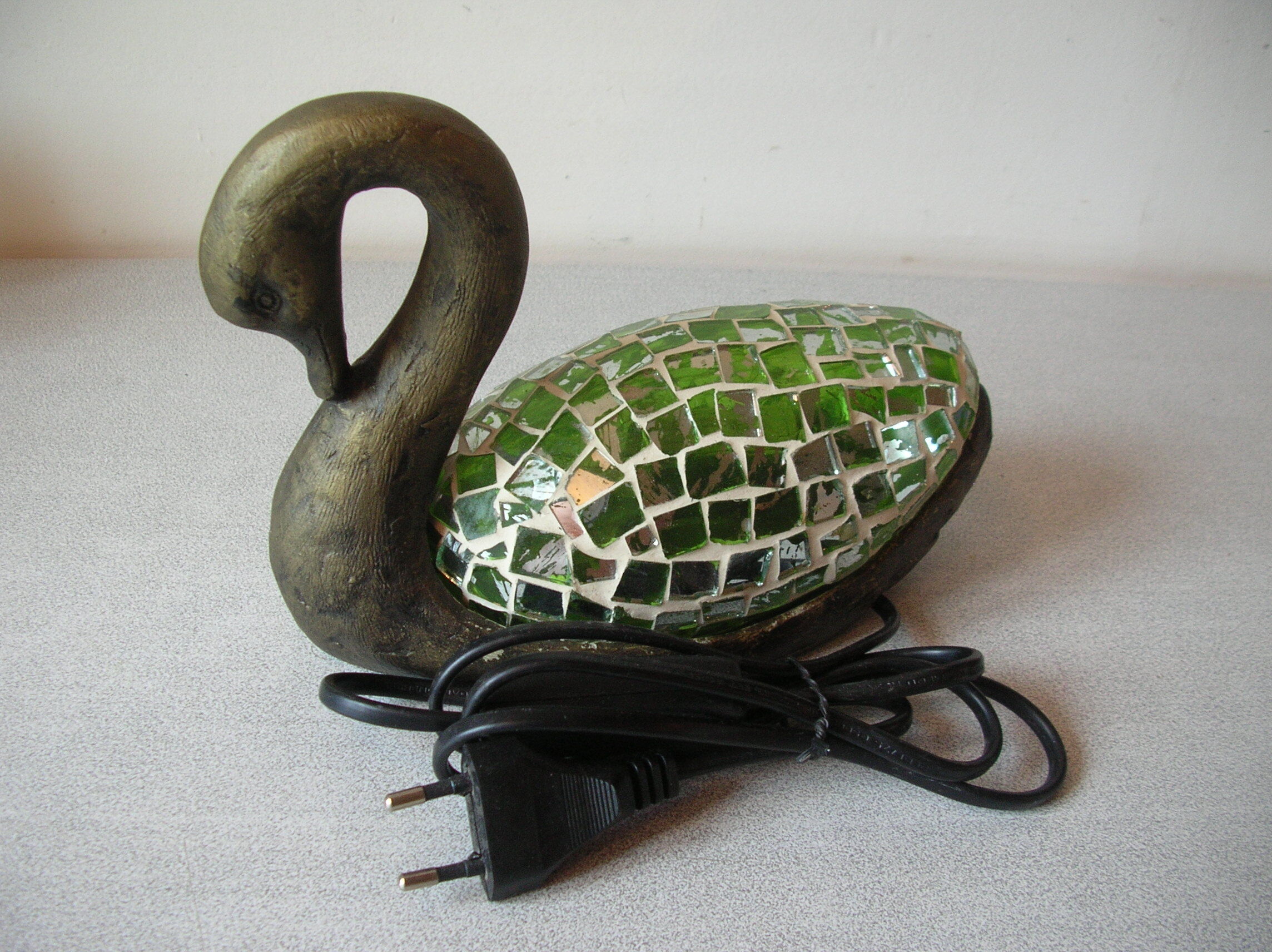 Table lamp a swan resin lampshade glass stained glass style deco office