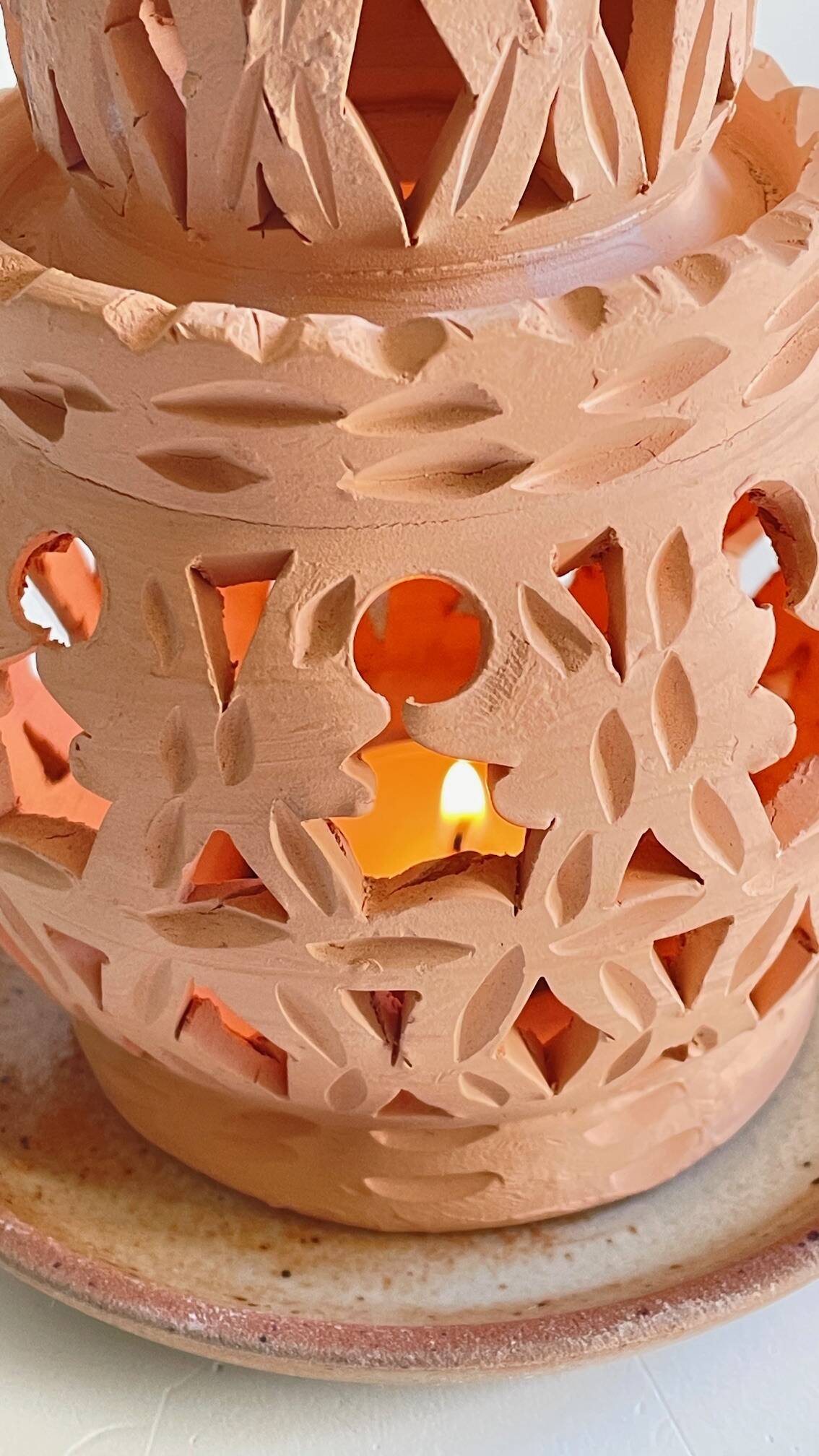Handmade terracotta tealight candle holder