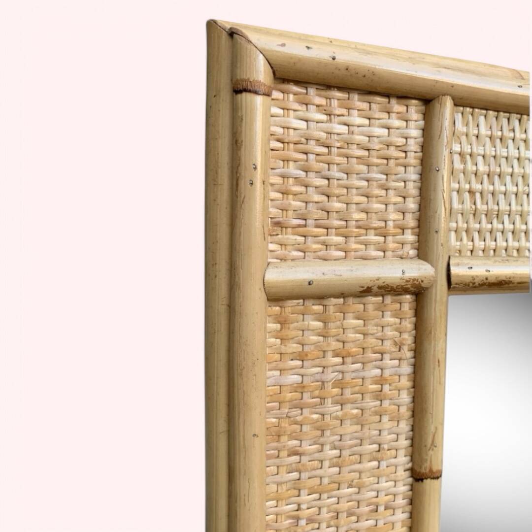 Rattan and woven wicker chest of drawers and mirror, 1970