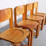 Set of 4 dining chairs elm wood cognac leather