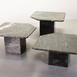 Italian Trio of Black Carrara Marble Side Tables with Oblique Angle, 1970s.