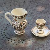 Coquetier et pichet en ceramique emaillée artisanal, peint a la main brehat