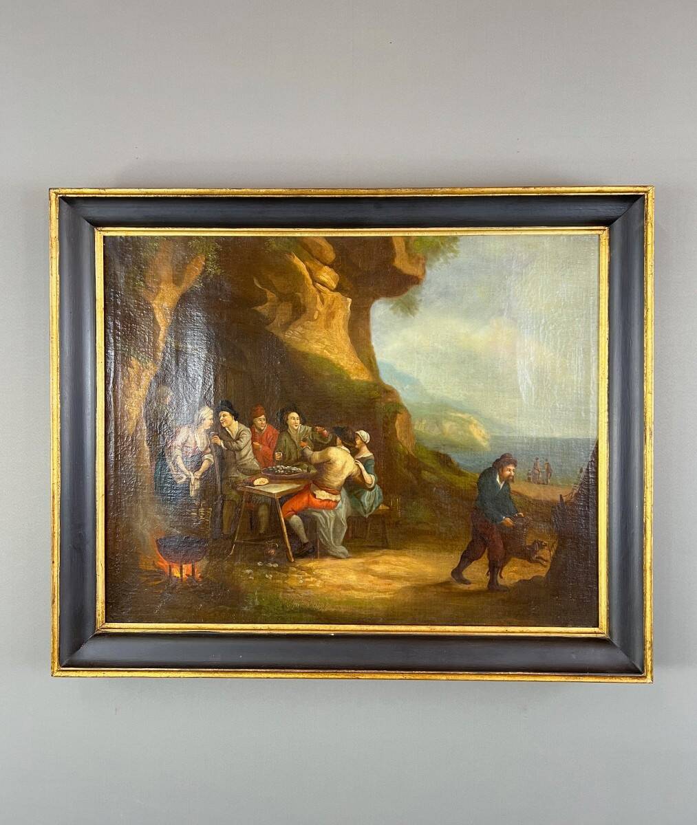 Oil on Canvas Painting Genre Scene Flemish School, 18th Century