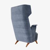 Pair of Mid-Century Modern Italian Velvet High Back Armchairs, 1950s