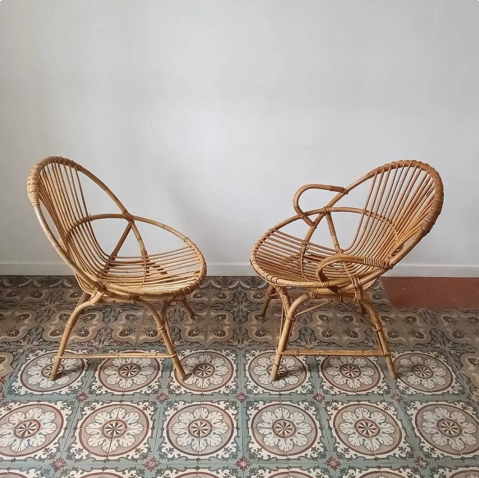 Trio de fauteuils rotin vintage