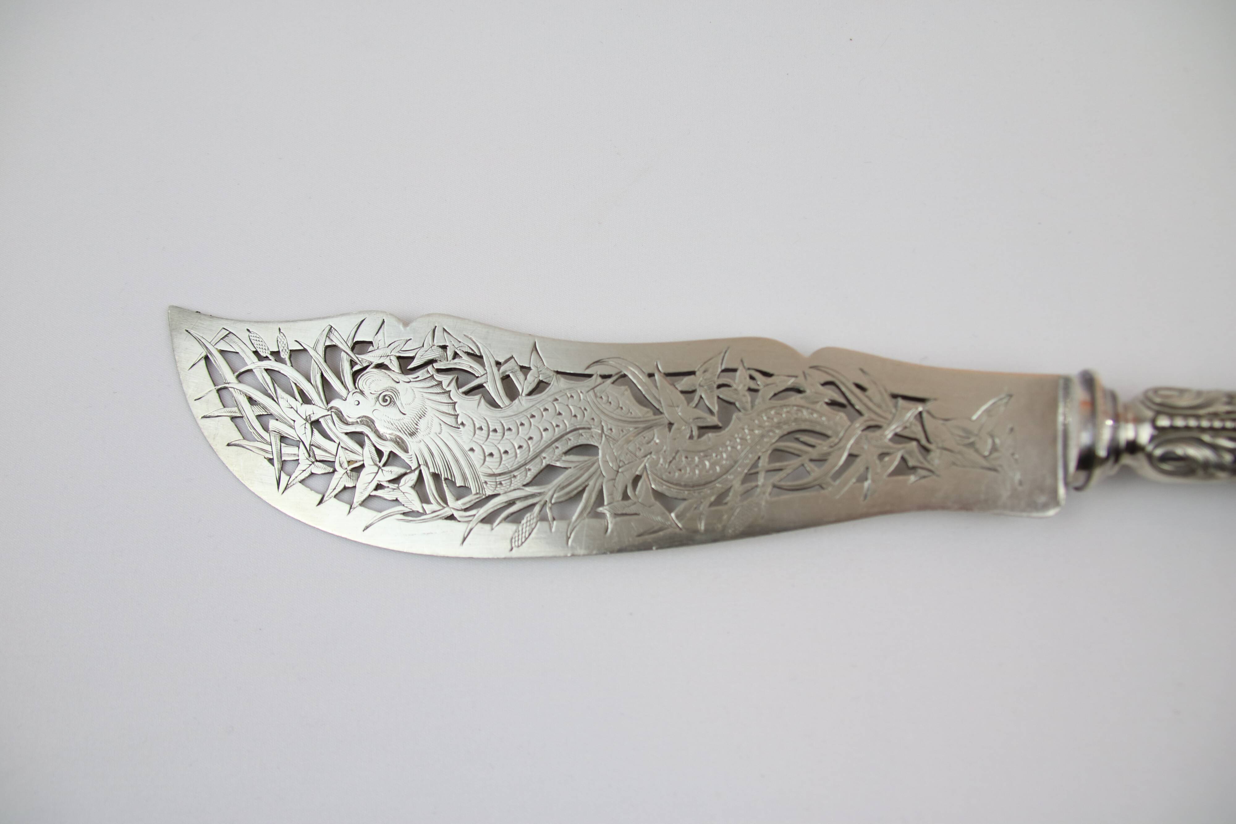 Large Silver Metal and Bois D'Amourette Fish Service Cover