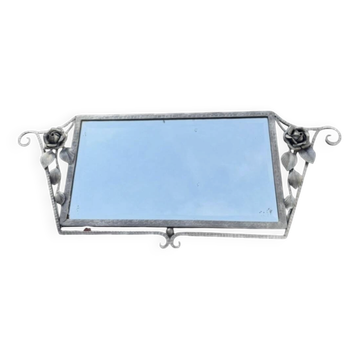 Art Deco mirror from the 1930s in silvered wrought iron, decorated with roses.