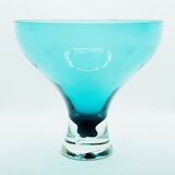 Grand vase sur pied en verre sarcelle