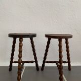 Pair of tripod stools turned wood