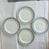 Set of 4 flat plates model Lucie u&c Sarreguemines Digoin white and blue floral border