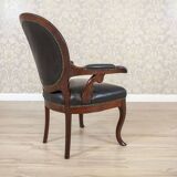 Late 19th Century Mahogany Armchair in Black Leather, 1890s
