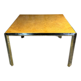 Square table vintage 70 Italian metal moiré and elm magnifying glass