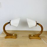 Pair of art deco lamps in curved wood and wool