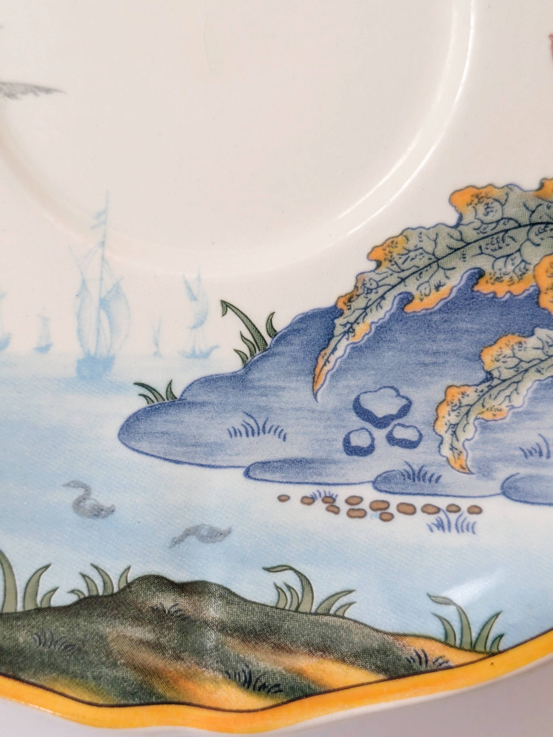 Set of 2 Gien Magellan "Caribbean" cups and saucers, vintage earthenware