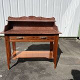 Meuble de toilette ancien en bois et marbre rouge