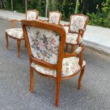 4 Louis XV solid wood armchairs upholstered in beige floral fabric