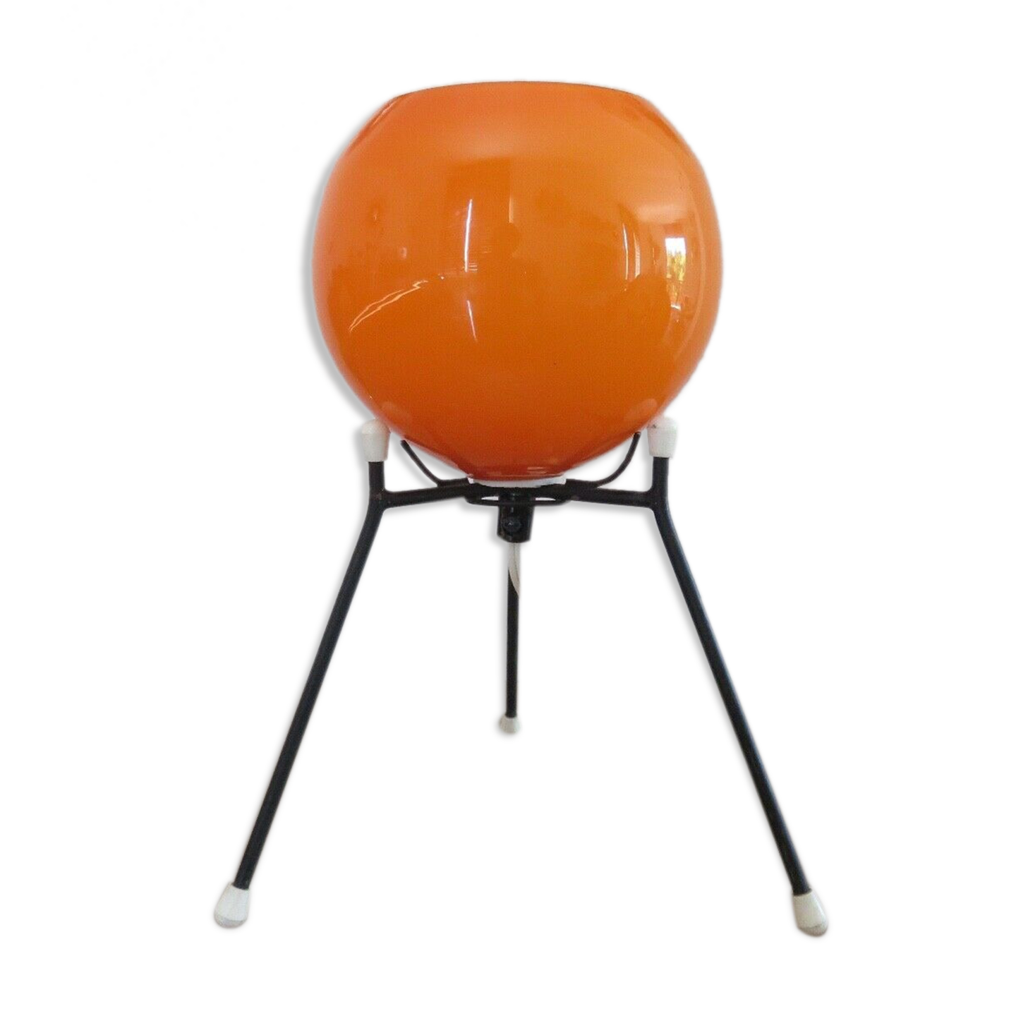 Tripod lamp "Sputnik" in orange opaline and black lacquered metal 60s 70s