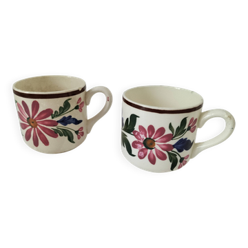 Duo de tasses anciennes Saint-Amand – Décor floral 4146 (années 1930–50)