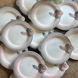 Set of 12 vintage pink and gray fish-shaped plates - Digoin