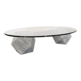 Vintage vignelli oval italian coffee table for casigliani in marble and glass from the 70s