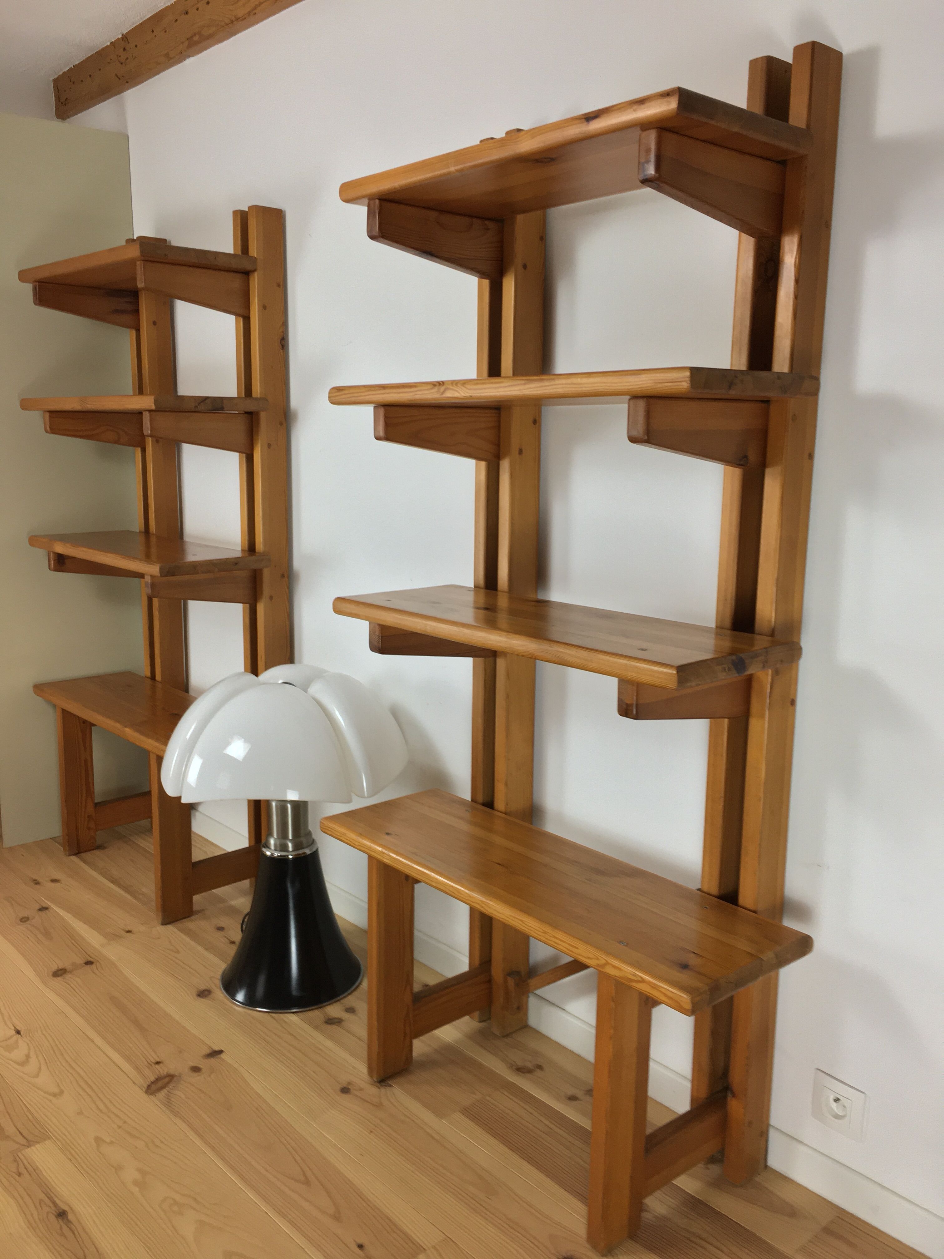 Pair of constructivist shelves made of solid wood