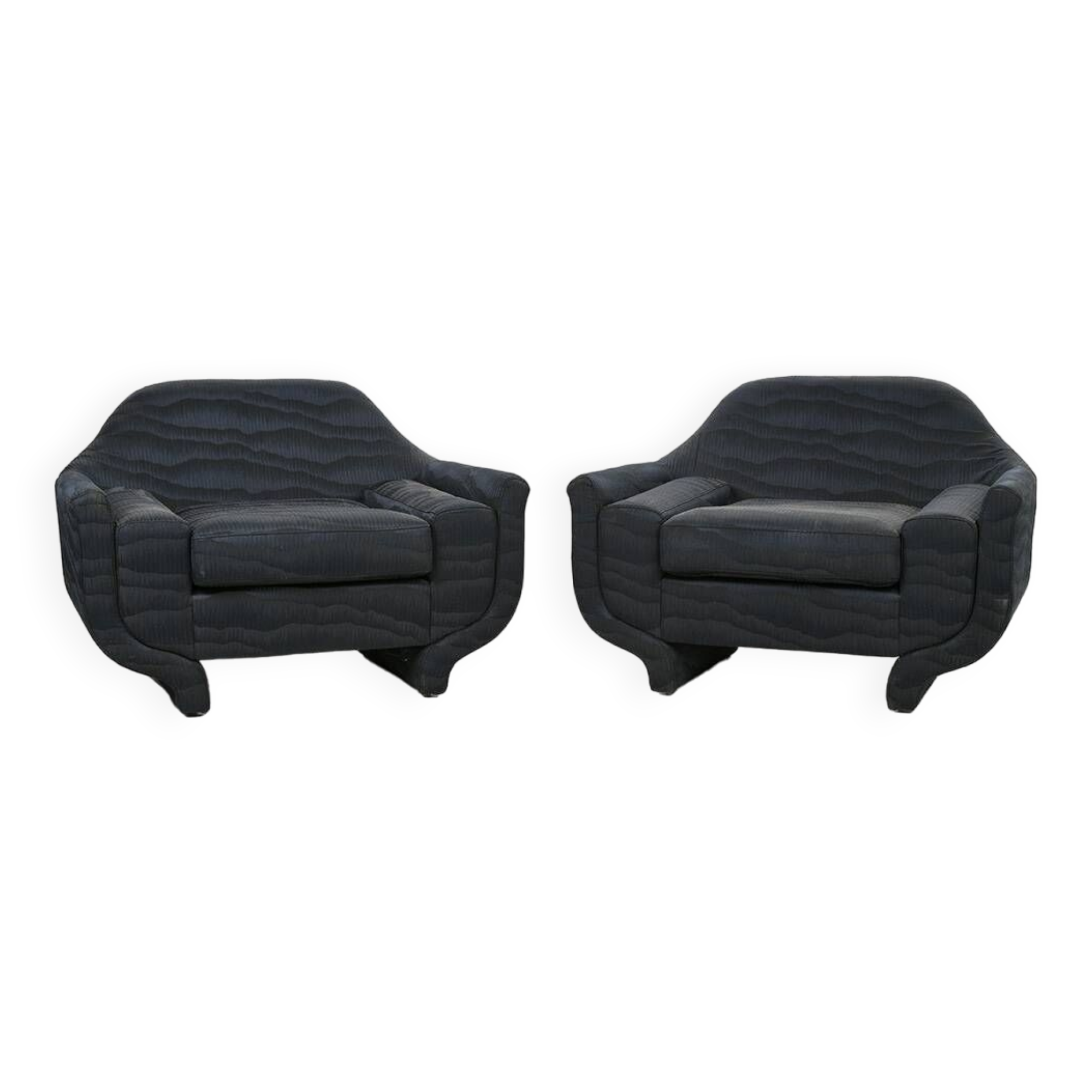 Pair of Designer Armchairs in Pleated Fabric