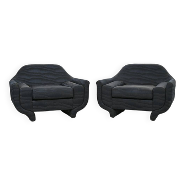 Pair of Designer Armchairs in Pleated Fabric