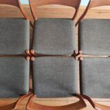 Niels Otto Møller No. 77, 6 chaises, teck et textile