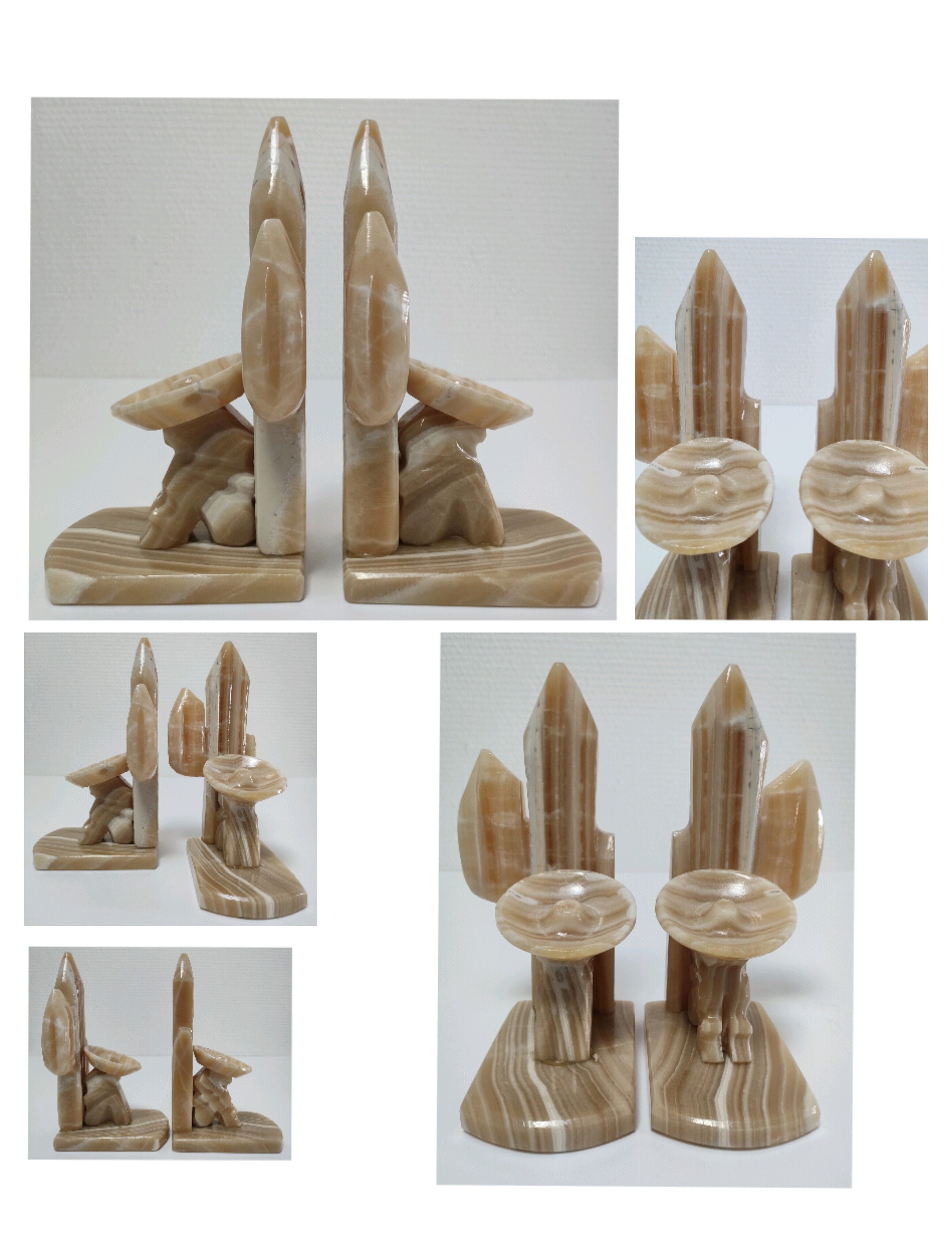 Pair of vintage Mexican cactus onyx bookends