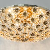 Small delicate ceiling light in gilded brass and cut glass in the shape of flowers by Palwa, Germany, 1970s.