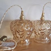 Duo of amber molded glass portable lamps