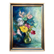 Peinture à l'huile florale française vintage des années 1950 • Bouquet impressionniste dans un vase