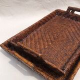 Pair of dark rattan trays