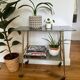 Vintage brass and smoked glass dessert trolley on wheels.