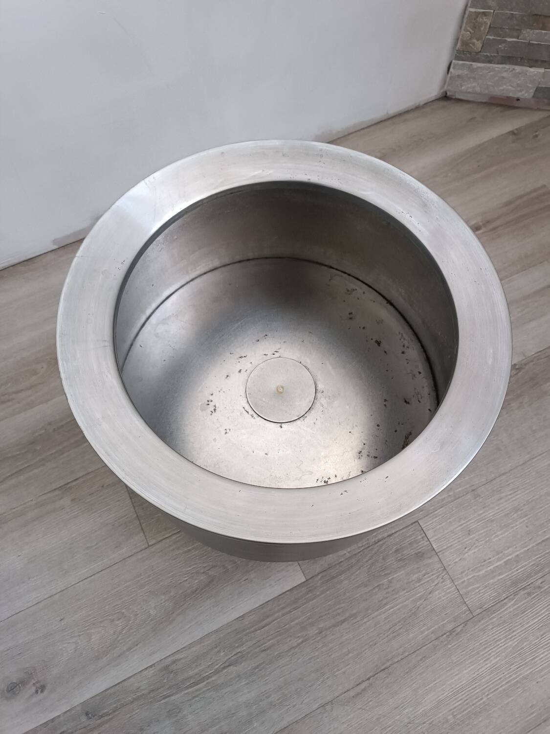 Large brushed metal plant pot holder 1970