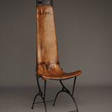 Chaise d'appoint en fer et cuir par Sido et François Thévenin, années 1980
