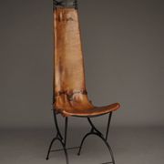 Chaise d'appoint en fer et cuir par Sido et François Thévenin, années 1980