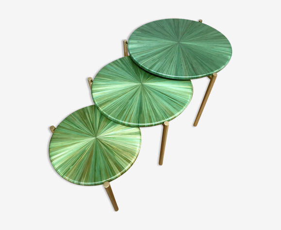 Nesting tables straw marquetry