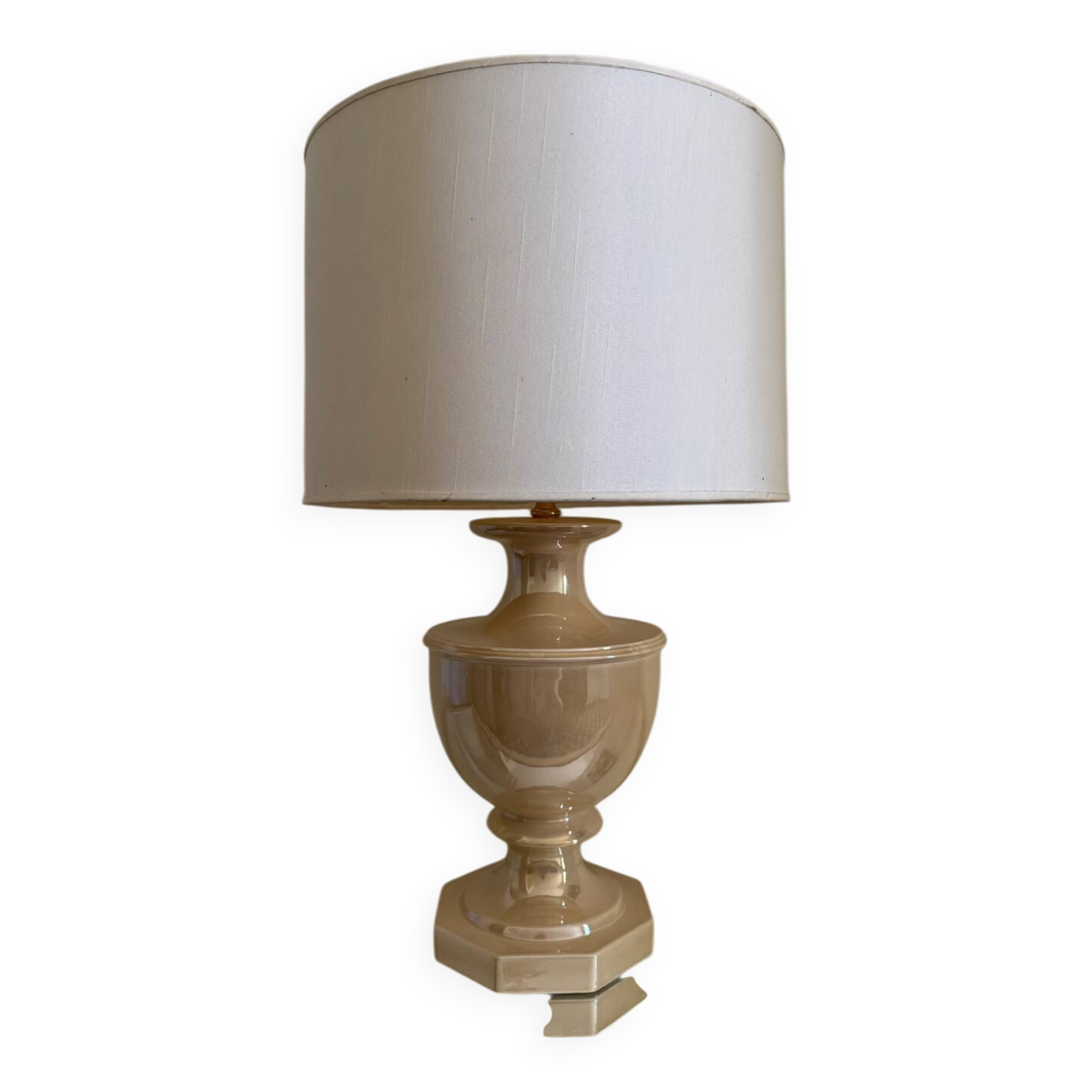 Beige glazed ceramic lamp from the 80s
