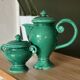 Ceramic glazed green jug and sugar bowl set, Vallauris