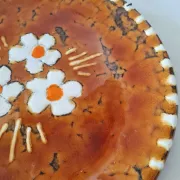 Vintage Ceramic Plate - Flower Decor - Amber Glaze