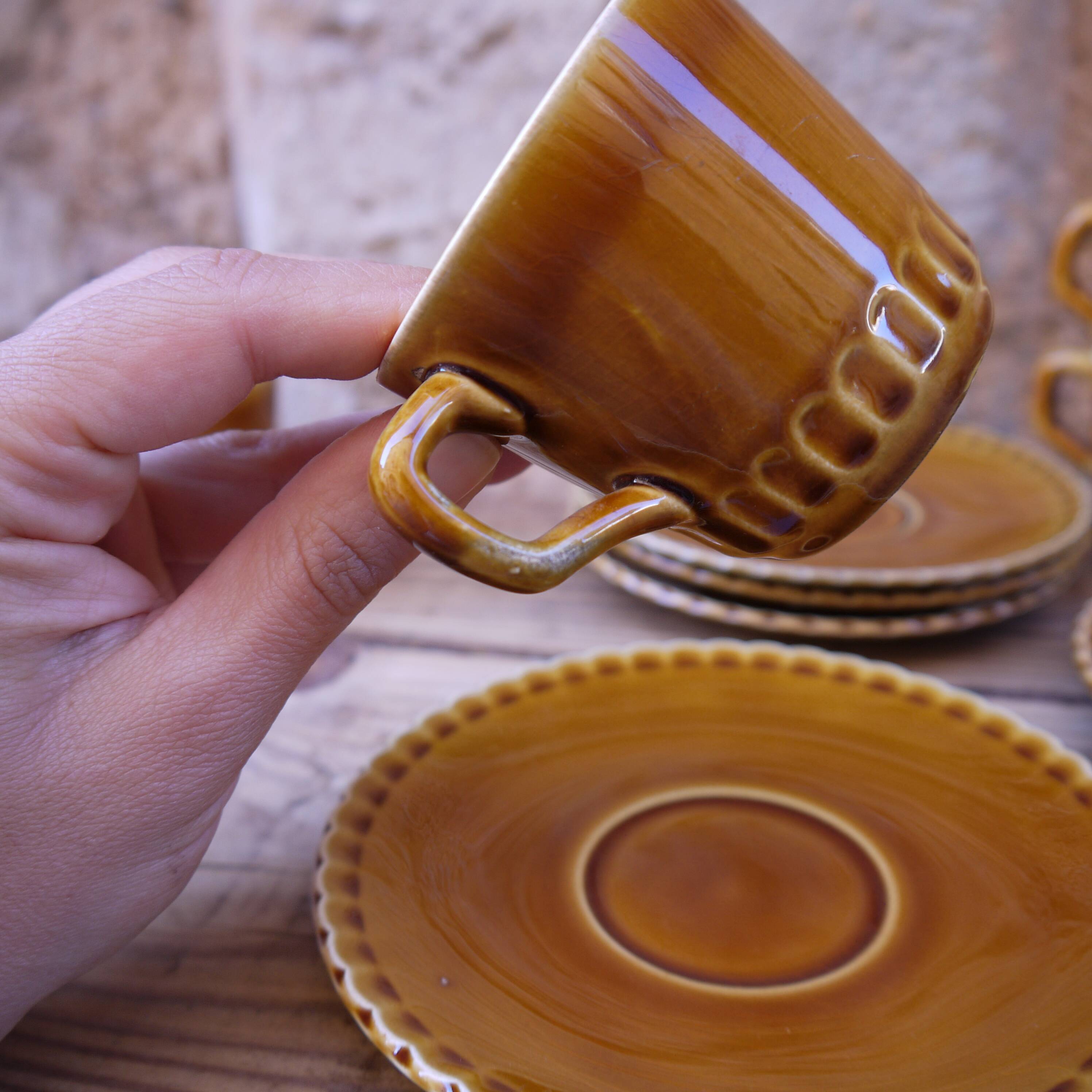 Lot of five cups and saucers Digoin