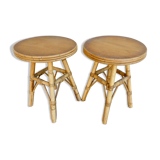 Pair of rattan and wood stools, vintage