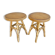Pair of rattan and wood stools, vintage