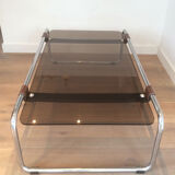 Coffee table in chrome, leather and smoked glass
