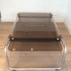 Table basse en chrome, cuir et verre fumé