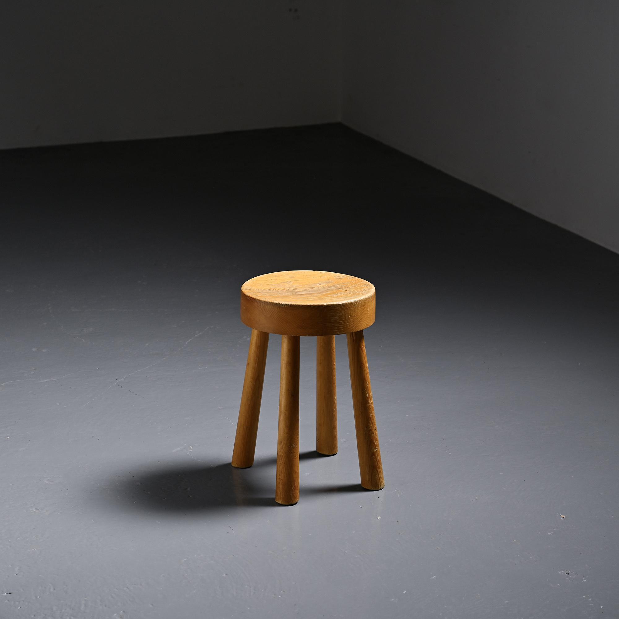 Solid pine stool, Charlotte Perriand 1960s
