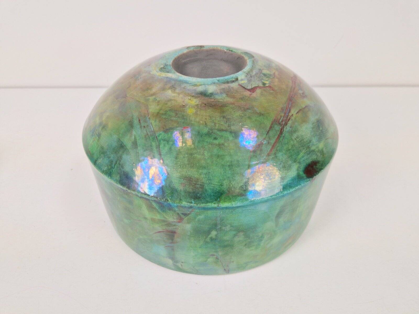 Vintage Handmade Green Luster Glaze Ceramic Bowl, 1960